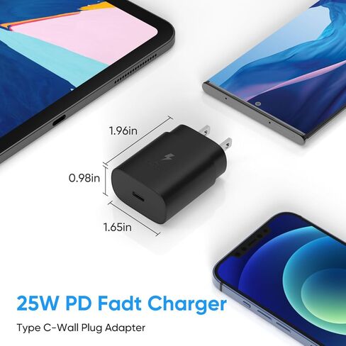 شاحن فائق السرعة من النوع C، شاحن حائط USB C بقدرة 25 وات شحن سريع لهاتف Samsung Galaxy S24 Ultra/S24/S24+ /S23 Ultra/S23 /S22 Ultra/S22/S21 Ultra/S20 /Note 10 20 مع شاحن 3.3 قدم و6.6 قدم من النوع C حبل in Kuwait