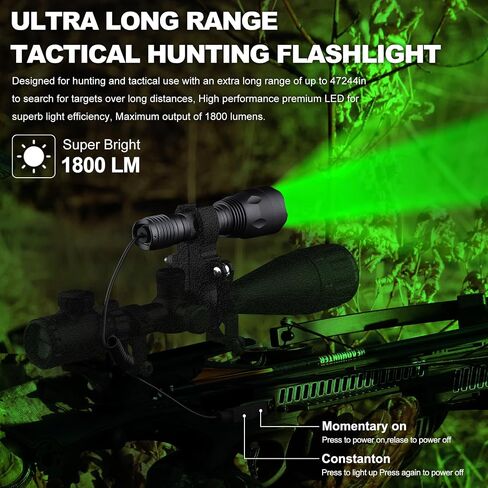 TC10 Hunting Light Kit,Green Lights 1312 Yards Hunting Flashlight High Power for Coyote, Predator, Varmint, Coon& Hog-Predator Light 1800 Lumens 1312 Yards in Kuwait