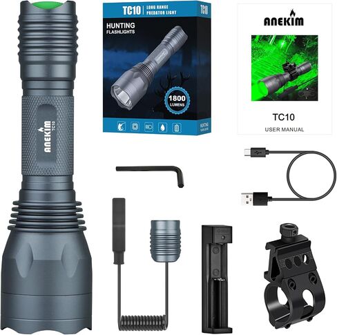 TC10 Hunting Light Kit,Green Lights 1312 Yards Hunting Flashlight High Power for Coyote, Predator, Varmint, Coon& Hog-Predator Light 1800 Lumens 1312 Yards in Kuwait