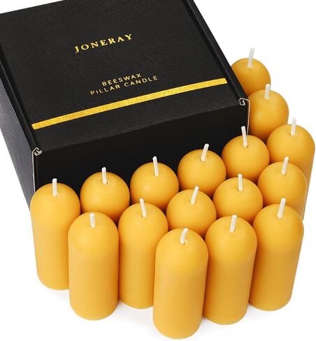 16 Packs Natural Beeswax Pillar Candles,8 Hour Long Burn Time Emergency Candles - Unscented,Smokeless and Dripless Candles for Camping,Outages Lighting in Kuwait