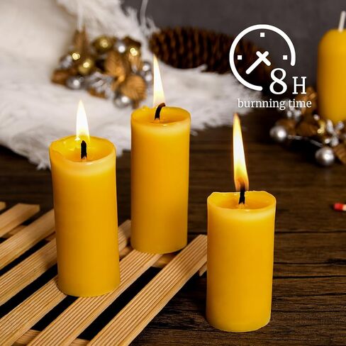 16 Packs Natural Beeswax Pillar Candles,8 Hour Long Burn Time Emergency Candles - Unscented,Smokeless and Dripless Candles for Camping,Outages Lighting in Kuwait