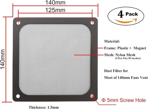90mm 92mm PC Computer Case Fan Dust Filter Grills with Magnet and Screws, Ultra Fine Nylon Mesh, Black Color - 4 Pack in Saudi Arabia