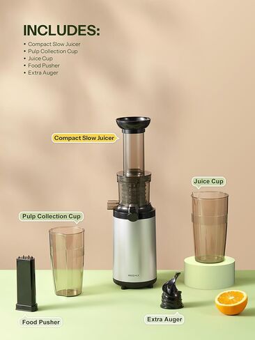 Masticating Juicer Machines, Reemix Cold Press juicer Machine | Compact & Small Size, Juice Extractor, Nutrient and Vitamin Dense, BPA-Free Tritan, Easy to Clean (Silver) in Saudi Arabia
