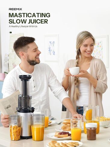 Masticating Juicer Machines, Reemix Cold Press juicer Machine | Compact & Small Size, Juice Extractor, Nutrient and Vitamin Dense, BPA-Free Tritan, Easy to Clean (Silver) in Saudi Arabia