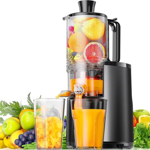 Cold Press Juicer, EUHOMY 5.5" Extra Large Feed Chute Slow Masticating Juicer, 250W Juicer Machines, 99.6% High Juice Yield, Easy to clean, Reverse Function, for Whole Vegetables & Fruits. Black in Saudi Arabia