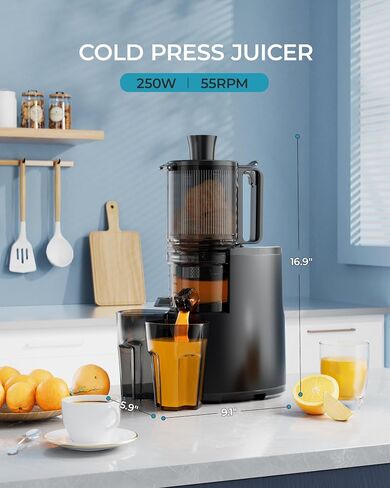 Cold Press Juicer, EUHOMY 5.5" Extra Large Feed Chute Slow Masticating Juicer, 250W Juicer Machines, 99.6% High Juice Yield, Easy to clean, Reverse Function, for Whole Vegetables & Fruits. Black in Saudi Arabia
