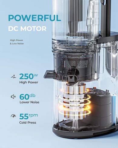 Cold Press Juicer, EUHOMY 5.5" Extra Large Feed Chute Slow Masticating Juicer, 250W Juicer Machines, 99.6% High Juice Yield, Easy to clean, Reverse Function, for Whole Vegetables & Fruits. Black in Saudi Arabia