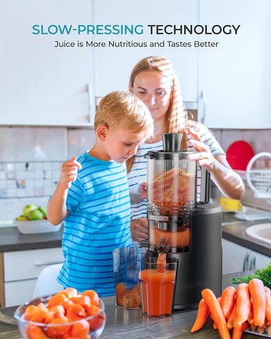 Cold Press Juicer, EUHOMY 5.5" Extra Large Feed Chute Slow Masticating Juicer, 250W Juicer Machines, 99.6% High Juice Yield, Easy to clean, Reverse Function, for Whole Vegetables & Fruits. Black in Saudi Arabia