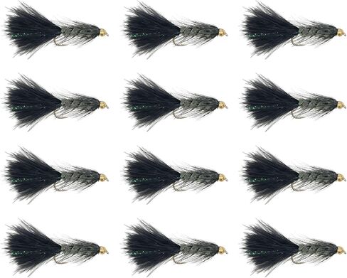 Feeder Creek Bead Head Wooly Bugger Fly Fishing Flies for Trout, Bass and Panfish - 12pc Handmade Multicolor Wet Flies for Freshwater Fishing (10, Olive/Black) in Saudi Arabia