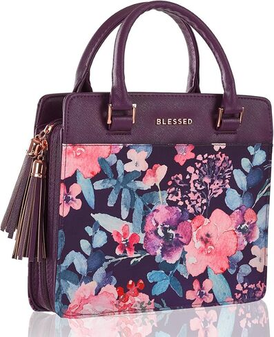 Christian Art Gifts Women's Fashion Bible Cover Purse Style Blessed, Purple Floral Faux Leather, Large in Saudi Arabia