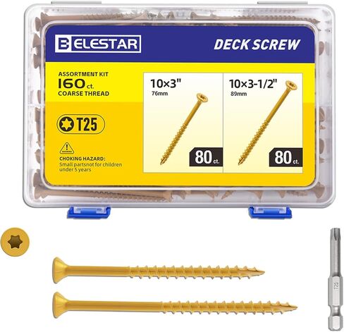 مجموعة متنوعة من براغي سطح السفينة 420 قطعة - 8 × 1-1/4 بوصة، 8 × 1-1/2 بوصة، 8 × 2 بوصة، 9 × 2-1/2 بوصة خشب مقاوم للصدأ ومسمار ذاتي الحفر للتثبيت الآمن سطح خارجي، وأسوار وتجديد داخلي، T25 Star Bit، تان in Kuwait