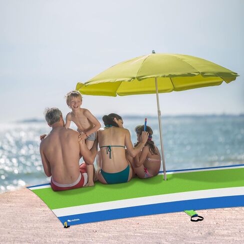 بطانية شاطئية مقاومة للمياه زرقاء ، مقاومة للرمال 10x9ft مع حصيرة ثقب مظلة ، ومضغوط وخفيف الوزن ، وأكياس ، 4 حصص ، جيوب رملية ، تعمل مع الستائر الشاطئية ، المظلات ، خيام الأطفال in Saudi Arabia