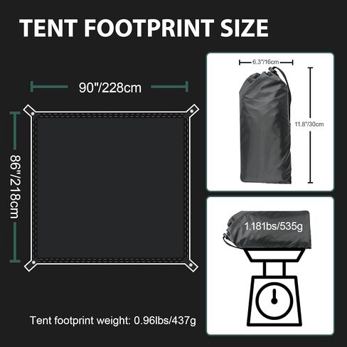 KRUI Tent Footprint, PU 2000 Waterproof Camping Tarp, Durable Tent Floor Saver for Hiking, Backpacking, Hammock, Beach and Picnic in Kuwait