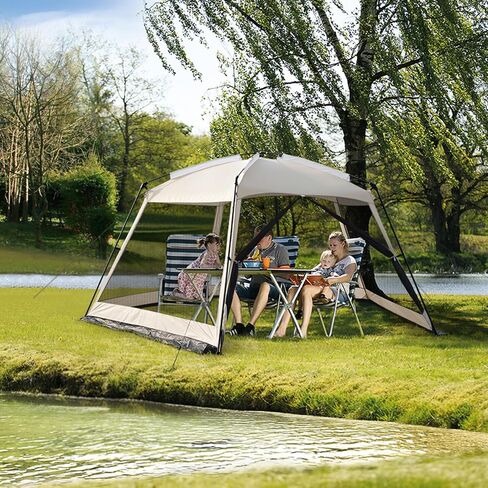 Screen House 14x14ft canopy خيمة مع شبكات 5 جوانب ، وإعداد سهل ، ومأوى مراقبة محمولة للتخييم في الهواء الطلق ، والتجمع ، والحفلات ، والنزهة ، والكاكي in Kuwait
