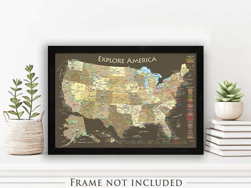 ملصق خريطة المتنزهات الوطنية مع وجهات السفر بالولايات المتحدة الأمريكية - إصدار بني (24 عرض × 16 ارتفاع بوصة) in Kuwait