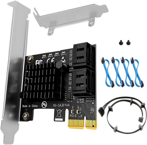 PCIe X4 SATA Expansion Card, 6-Ports SATA III Controller Cards with Data and Power Cables, Supports PCI-Express 4X 8X 16X Slot, Low Profile Bracket, for Windows10/7/8/XP/Vista/linux in Saudi Arabia