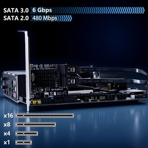 PCIe X4 SATA Expansion Card, 6-Ports SATA III Controller Cards with Data and Power Cables, Supports PCI-Express 4X 8X 16X Slot, Low Profile Bracket, for Windows10/7/8/XP/Vista/linux in Saudi Arabia