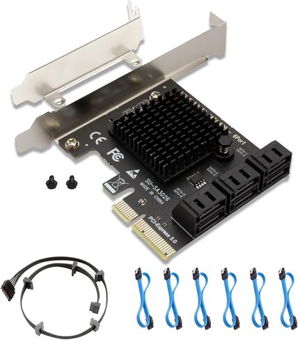 PCIe X4 SATA Expansion Card, 6-Ports SATA III Controller Cards with Data and Power Cables, Supports PCI-Express 4X 8X 16X Slot, Low Profile Bracket, for Windows10/7/8/XP/Vista/linux in Saudi Arabia
