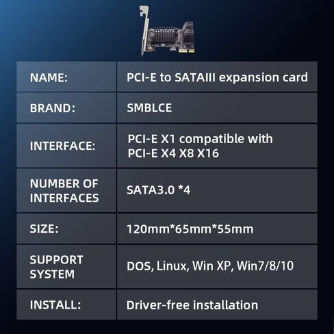PCIe X4 SATA Expansion Card, 6-Ports SATA III Controller Cards with Data and Power Cables, Supports PCI-Express 4X 8X 16X Slot, Low Profile Bracket, for Windows10/7/8/XP/Vista/linux in Saudi Arabia