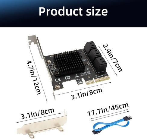 PCIe X4 SATA Expansion Card, 6-Ports SATA III Controller Cards with Data and Power Cables, Supports PCI-Express 4X 8X 16X Slot, Low Profile Bracket, for Windows10/7/8/XP/Vista/linux in Saudi Arabia