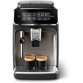 PHILIPS 3300 Series Fully Automatic Espresso Machine - 5 Hot & Iced drinks, 40% Quieter SilentBrew, Ceramic Grinder, Aquaclean Filter, Black Chrome (EP3326/90)