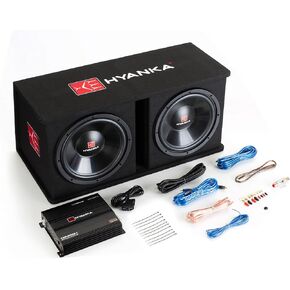 H YANKA SKP-D12M 1200W Dual 12" Car Subwoofer Enclosure Kit – MDF Box, Mono Amplifier, Complete Wiring Kit, High-Bass Output for Cars, Trucks, and SUVs