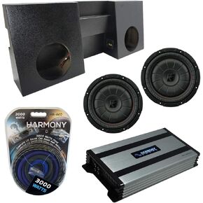 Harmony Audio Compatible with 2005-UP Toyota Tacoma Double Cab Truck Kicker Bundle CompVT CVT10 Dual 10" Rhino Coated Sub Box Enclosure & Harmony HA-A800.1 Amp