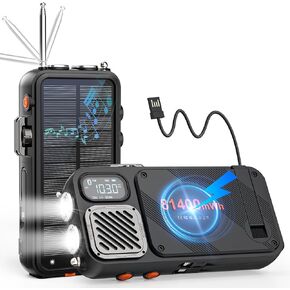 راديو الطوارئ و 22000mAh بنك الطاقة الشمسية ، راديو Weather FM NOAA ، راديو كرنك يدوية محمولة ، شاحن الهاتف اللاسلكي بسرعة 20W ، SOS Flashlight لحالة الطوارئ/المنزل