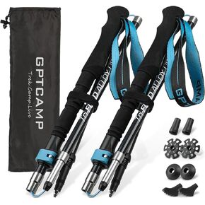 GPTCAMP Walking Sticks Collapsible Hiking Poles,Lightweight Trekking Poles Made of Carbon -Aluminum,2pcs Folding Halking Stick for Men & Women,with Extra-Long Foam Handle and Flip Lock,Blue