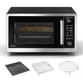 TOSHIBA P05 Combo Countertop Microwave Oven, with 2.4-Inch Color Screen, Origin Inverter Technology, Smart Sensor, Compatible with Alexa, 1100W, Air Fryer, 1.3 Cu.Ft, Silver
