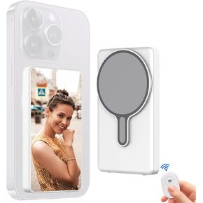شاشة مراقبة Selfie Selfie Phone ، اتصال لاسلكي مغناطيسي مع التحكم عن بُعد ، التسجيل اللاسلكي 1080 بكسل ، الكاميرا الخلفية لدفق Selfie Vlog ، متوافق مع iPhone/Android (أبيض)