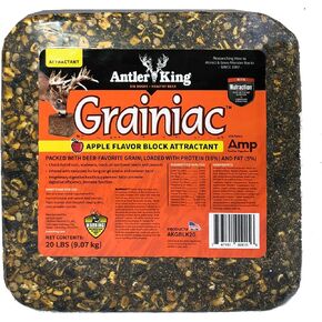 Antler King Apple Flavored Grainiac Block for Deer | 20 lb Block Year-Round Feed Supplement/Attractant with 16% Protein 5% Fat