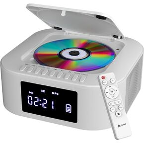 Klim Boombox E1 - نظام الصوت المحمول CD Player + باس إضافي مع مضخم صوت + راديو FM ، CD MP3 Bluetooth AUX USB + Wired و Wireless Mode Battery القابلة لإعادة الشحن + التحكم عن بُعد - أبيض