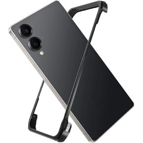 بالنسبة إلى Galaxy S25 Edge Metal المصد المعدني ، لا يتولى إطارًا ، فلا يوجد إطار لا يوجد إطار عاريا المصد المعدني 4 زوايا شحن لاسلكي مقاوم للصدمات (أسود) (أسود)