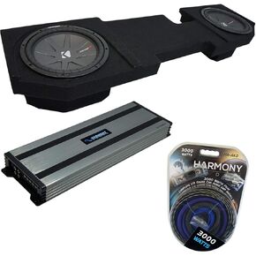Harmony Audio HA-A1500.1 Compatible with Dodge Ram 2002-2018 Quad/Crew Mono 3000W Sub Amp, DTB2X12-QUAD-UP Dual 12" Sub Enclosure Box, 48CWR122 CompR 500W RMS 1000 W Peak Sub and HA-AK0 3000W Amp Kit