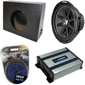 Harmony Audio Universal Regular Standard Cab Truck Kicker Bundle Comp C12 Single 12" Rhino Coated Sub Box Enclosure & Harmony HA-A400.1 Amp