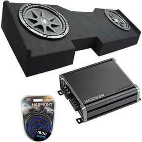 American Sound Connection Kicker Bundle Compatible with 2014-2018 Chevy Silverado Crew Cab 43C124 Dual 12" Loaded Sub Box Enclosure with 46CXA8001 Amplifier
