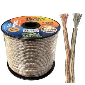 VOYZ 16-Gauge Audio Speaker Wire Cable - 100% Oxygen-Free Pure Copper, Tinned OFC on a 250 Feet Spool (HCT16-CLEAR)