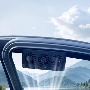 Car Solar Powered Window Exhaust Fan Vehicle Ventilation Fans Car Radiator Cooling Fan Cars Window Vent with Three Air Outlets (Black)