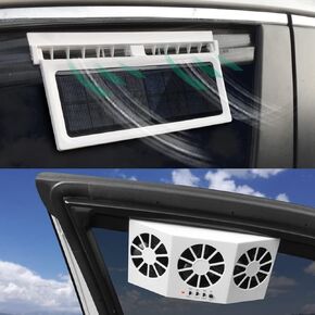 Solar Car Fan 3 Exhaust Ports Car Window Fan Solar Powered Solar Powered Car Fan Car Radiator Peculiar for General Types of Cars (White)