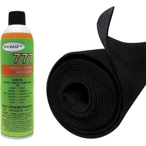 Polymat 10 FT x 45" Black + 1 CAN 777LV Spray Glue Non Woven Felt Fabric Roll comp w/SubWoofer Speaker Box Enclosure Carpet and Trunk, Crafts, Multipurpose Liner, Latex Backed Felt Carpet