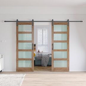 Fredbeck Double 30X84 Barn Door with Glass 60x84 inch Barn Doors