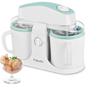 Pukomc Ice Cream Maker Machine for Home Use, with Two Ice Cream Bowls,Simple Operation and Easy to Clean,White
