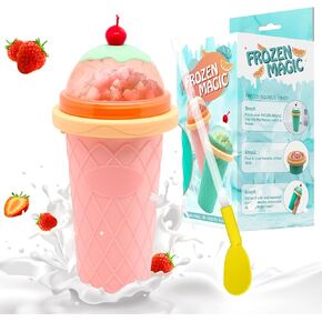 Slushie Cup, Smoothie Cups with Lids & Straws, Slushy Cup for Juices, Milk and Ice Cream Make, Portable Frozen Magic Slushie Cup Maker for Kids, Friends and Family (Pink)