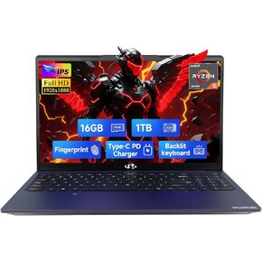 NIMO 15.6" IPS FHD-Gaming-Laptop, 6 Cores AMD Ryzen 5 6600H 32GB DDR5 RAM 1TB SSD (Beat i7-1165G7 up to 4.5GHz) 660M 6nm GPU-Computer with 100W Type-C Backlit Keyboard, Fingerprint