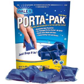 Walex Porta-Pak Black Holding Tank Deodorizer & Portion Control System Drop-Ins - Rapid Breakdown of Waste & Paper, Odor Prevention, Cleans Tank & Sensors - Clean Linen, 10-Pack