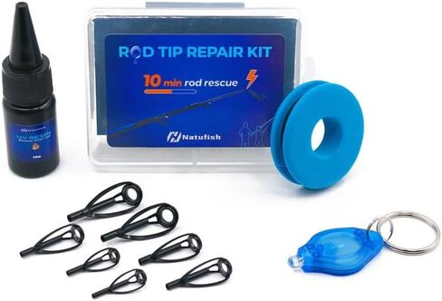 Fishing Rod Repair Kit with Epoxy Glue & Ceramic Eyelets – 10 Sizes Pole Guide Replacement, Wrapping Thread for Rod Tips Fix & Eyelet Repair in Kuwait