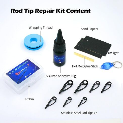 Fishing Rod Repair Kit with Epoxy Glue & Ceramic Eyelets – 10 Sizes Pole Guide Replacement, Wrapping Thread for Rod Tips Fix & Eyelet Repair in Kuwait