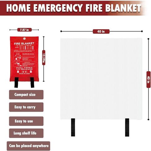 MDH Fire Blanket 40x40 Inches Fiberglass w/Gloves Hooks Whistle - Fireproof Safety for Home, Kitchen, Restaurant, House - Fire Suppression Reusable (Fire Blanket 4-Pack) in Saudi Arabia