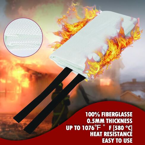 MDH Fire Blanket 40x40 Inches Fiberglass w/Gloves Hooks Whistle - Fireproof Safety for Home, Kitchen, Restaurant, House - Fire Suppression Reusable (Fire Blanket 4-Pack) in Saudi Arabia